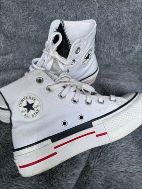 Converse White High-Top Sneakers with Navy and Red Trim